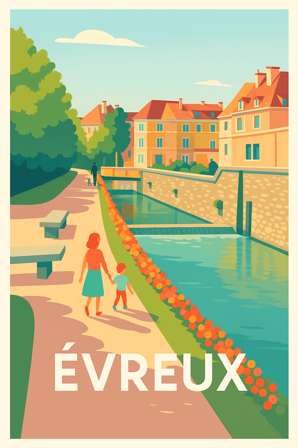 Eure France Pas de Cadre / 20 × 30cm Affiche Évreux - Charmante promenade au bord de l'eau