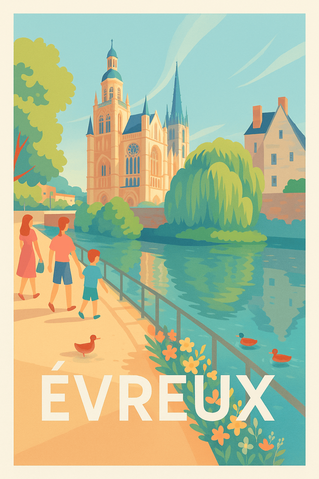 Affiche Évreux — Promenade paisible au bord de l'Iton · poster d'art de Évreux