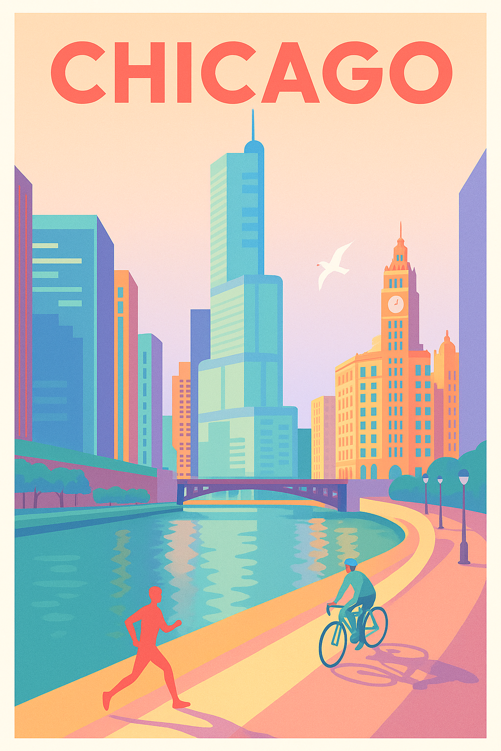 Affiche de Chicago - Vibrante vie urbaine au bord de la rivière