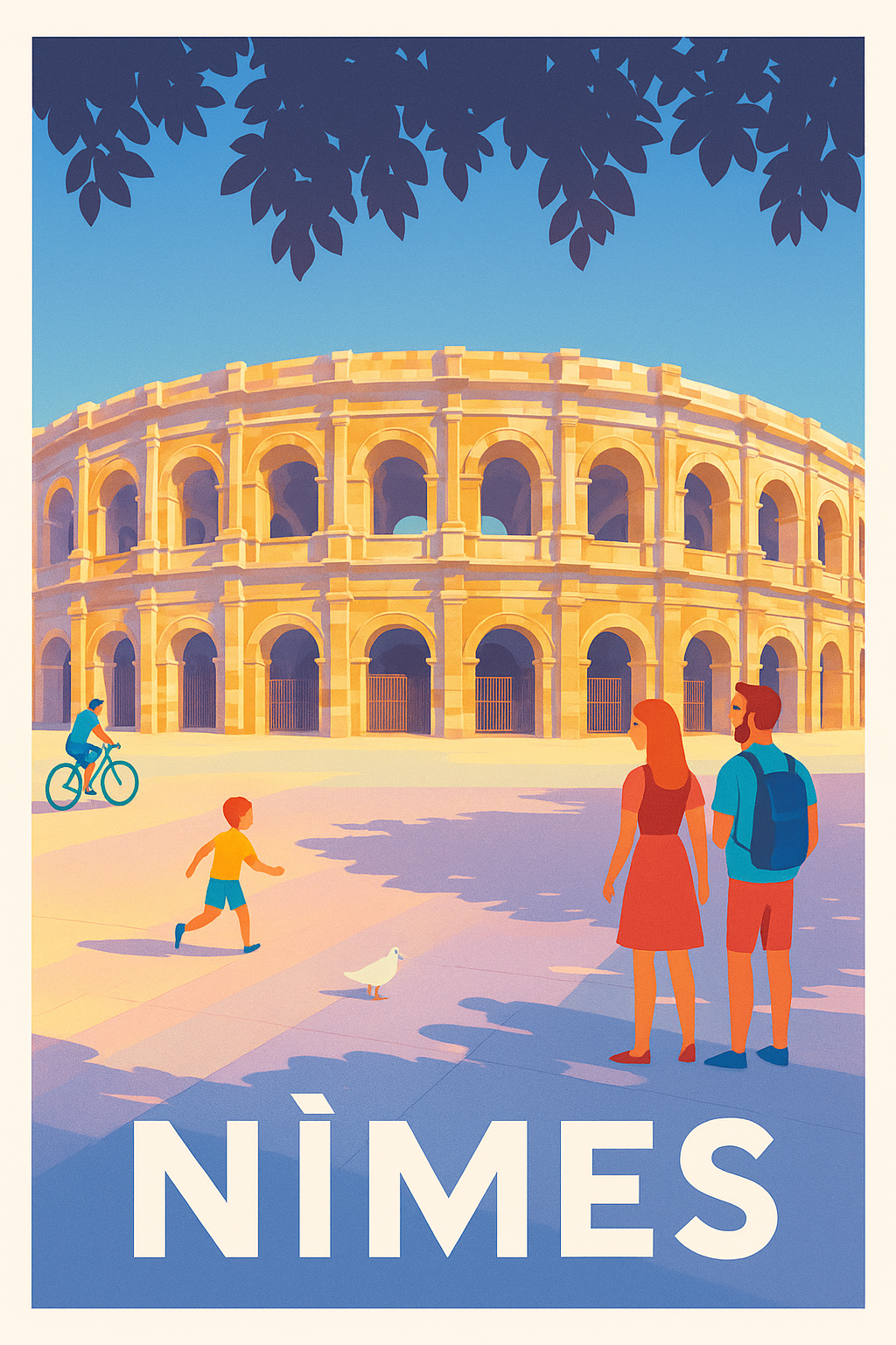 Affiche Nîmes - Les arènes baignées de lumière