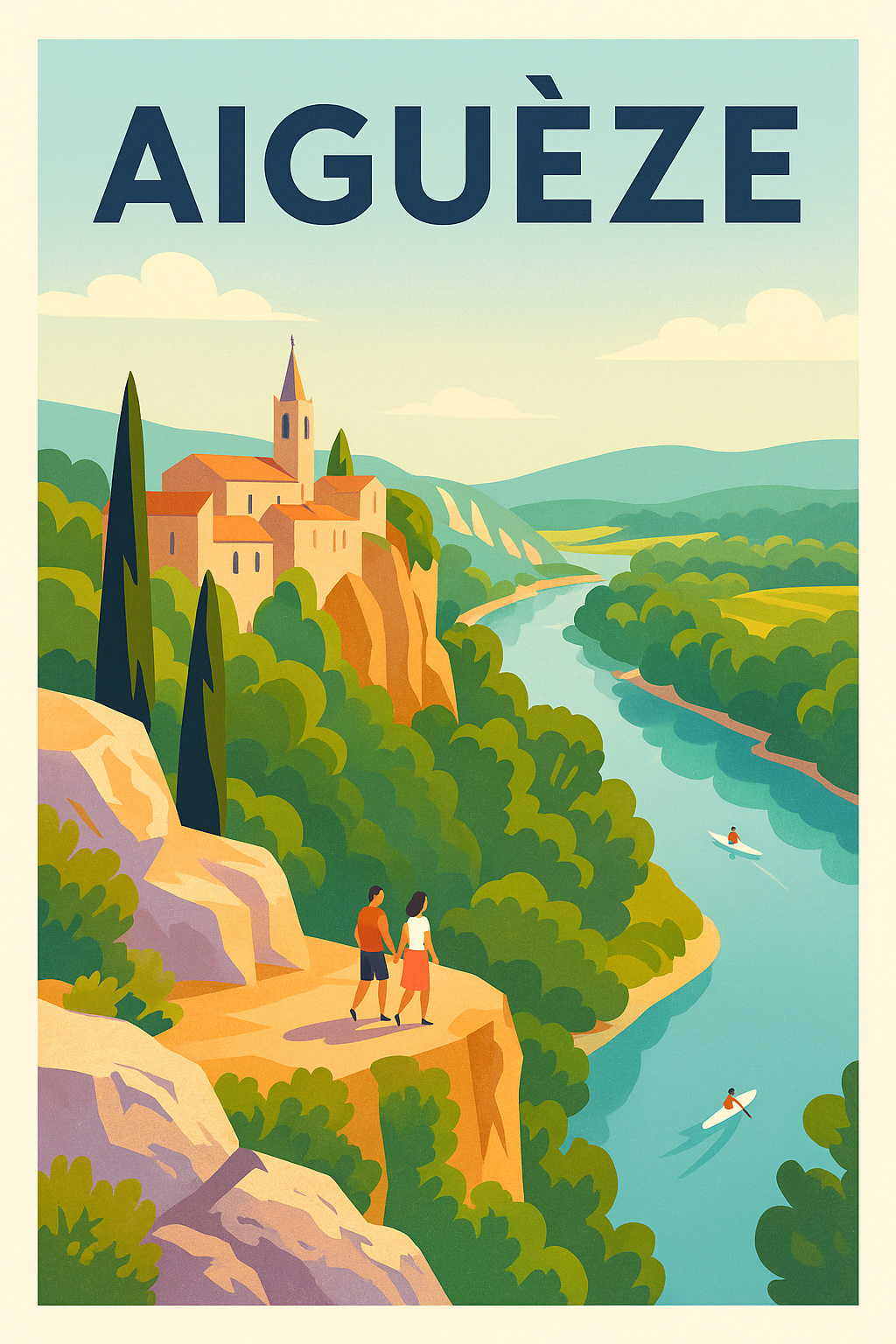 Affiche Aiguèze — Escapade romantique au bord de l'Ardèche · poster d'art de Aiguèze