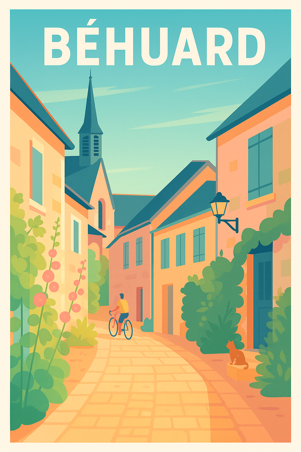 Affiche Béhuard — Charme paisible d'un village fleuri · poster d'art de Béhuard