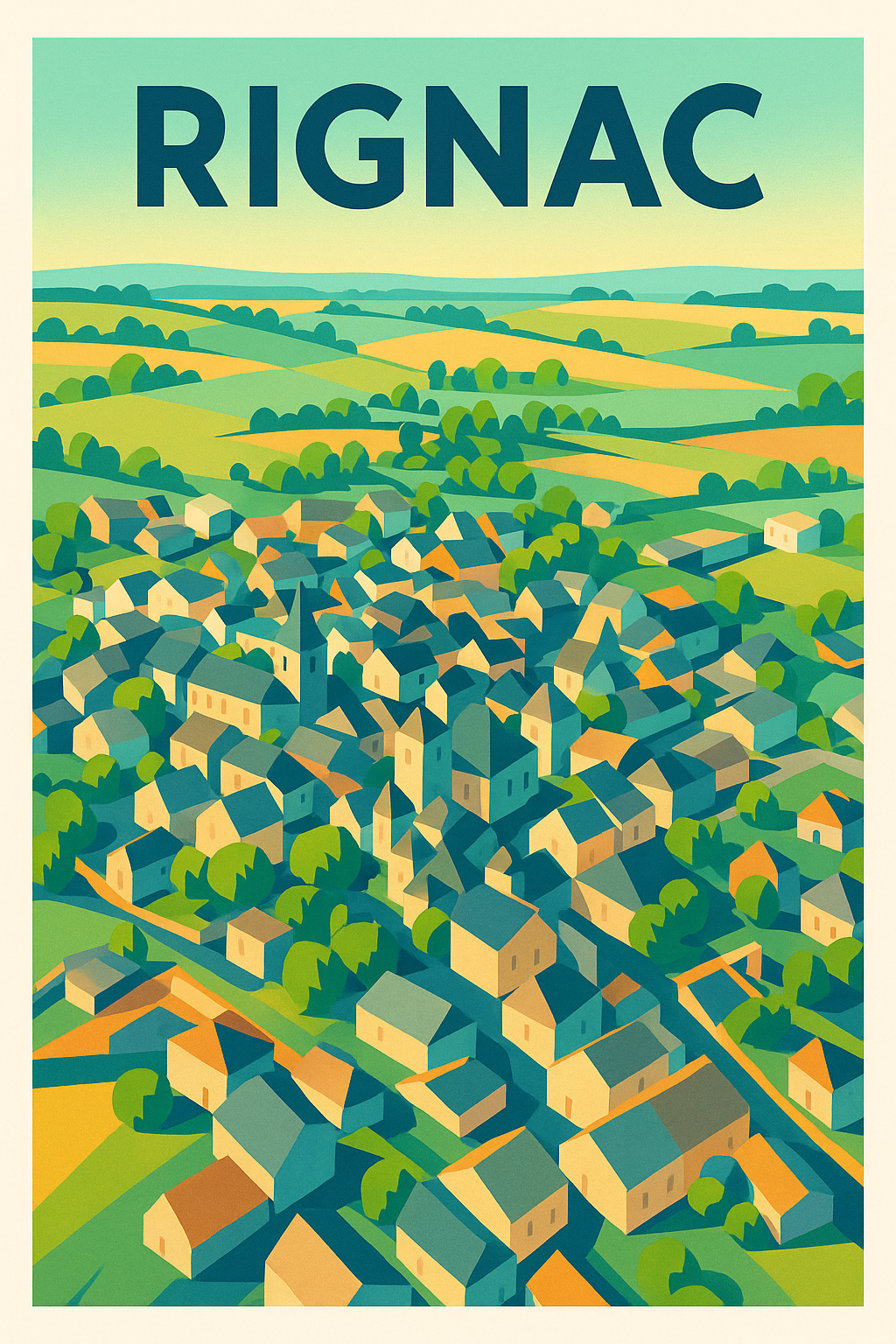 Affiche de Rignac - Un village pittoresque en couleurs éclatantes