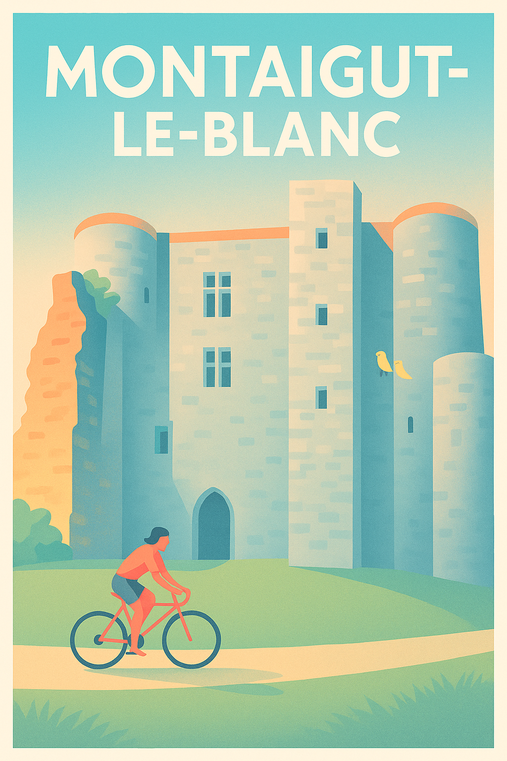 Affiche Montaigut-le-Blanc — Vélo et Château en Harmonie · poster d'art de Montaigut-le-Blanc