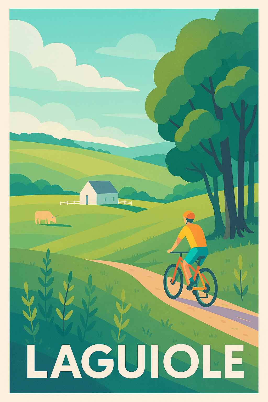 Affiche Laguiole — Escapade nature à vélo · poster d'art de Laguiole