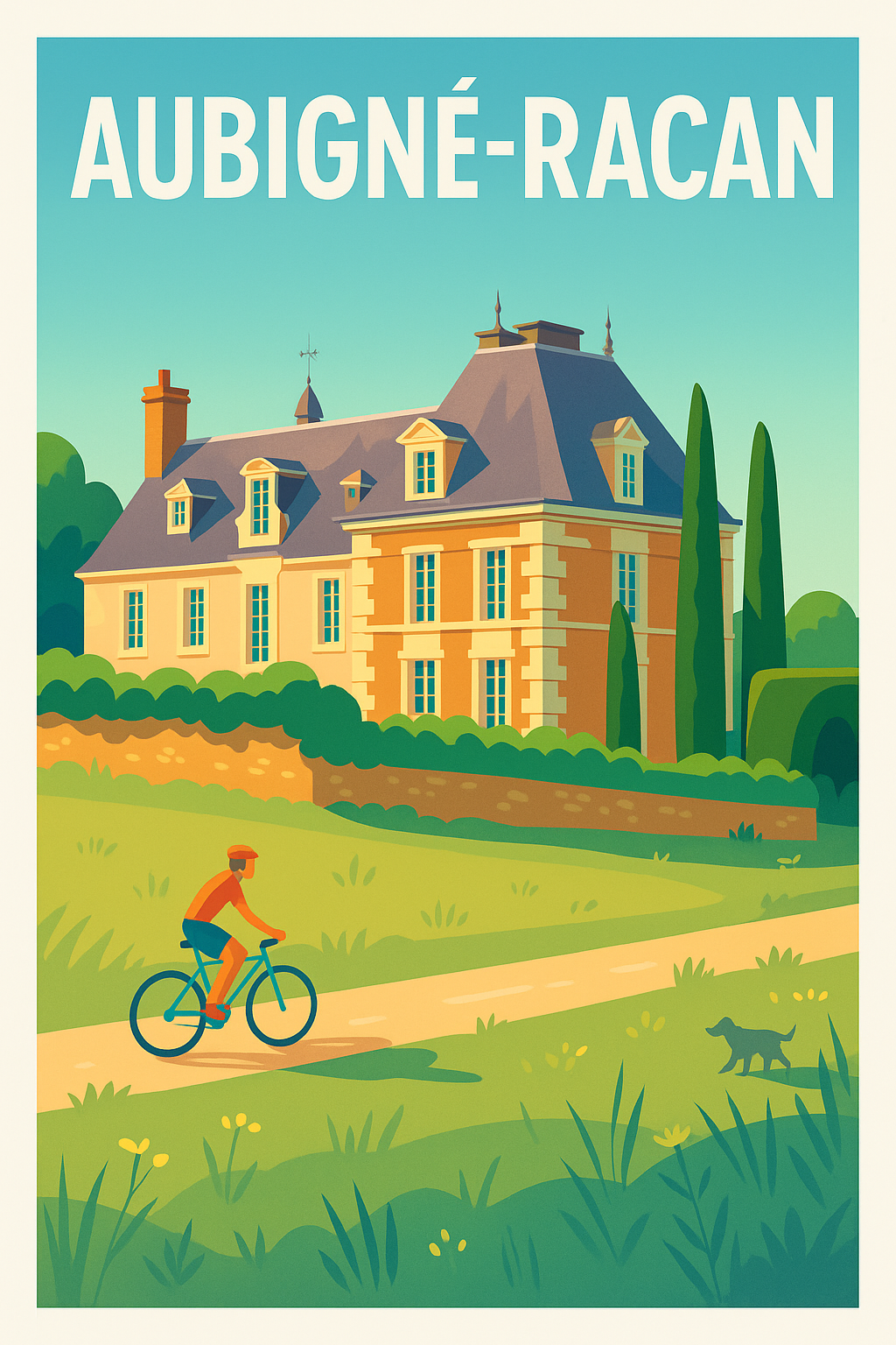 Affiche de Aubigné-Racan - L'élégance champêtre à vélo