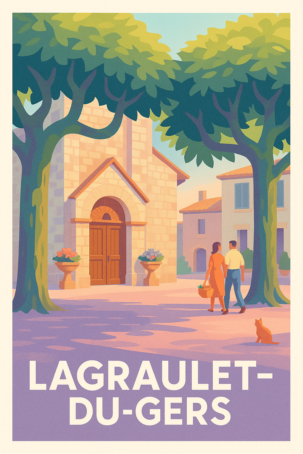Affiche Lagraulet-du-Gers — Charme et douceur à l'ombre des platanes · poster d'art de Lagraulet-du-Gers