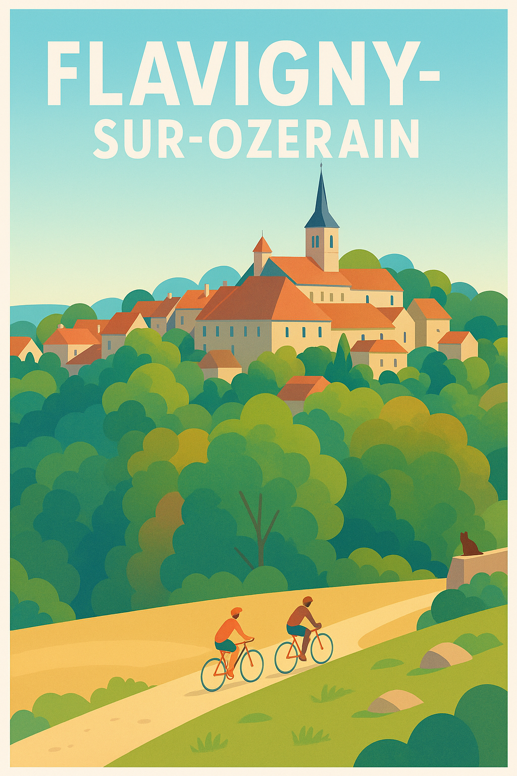 Affiche Flavigny-sur-Ozerain — Charme bucolique et balades à vélo · poster d'art de Flavigny-sur-Ozerain