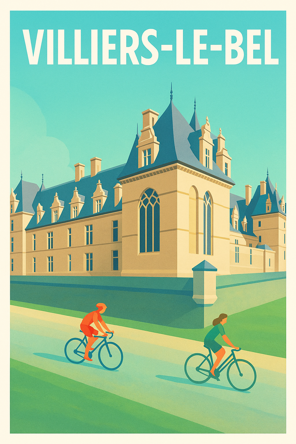 Affiche Villiers-le-Bel — Élégance à vélo au cœur du patrimoine · poster d'art de Villiers-le-Bel