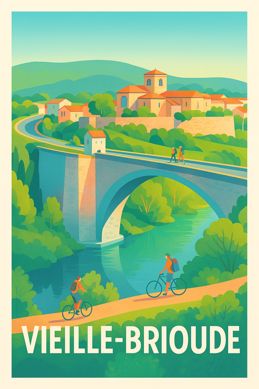 Affiche Vieille-Brioude — Charme et nature au fil de l'eau · poster d'art de Vieille-Brioude