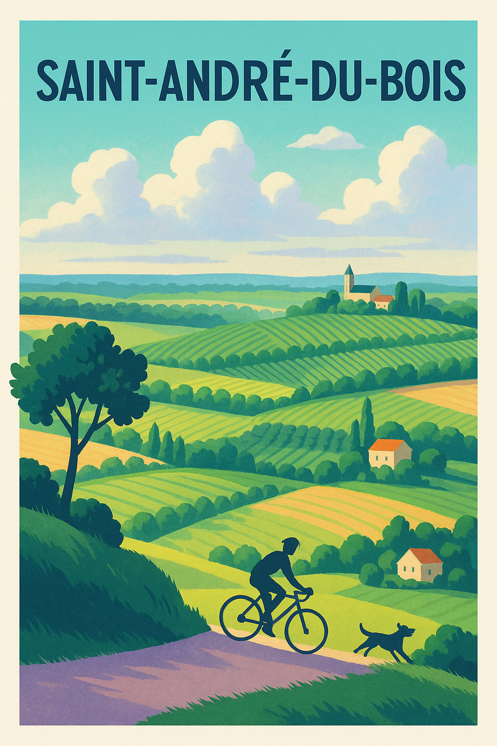 Affiche Saint-André-du-Bois — Échappée belle à vélo en campagne · poster d'art de Saint-André-du-Bois