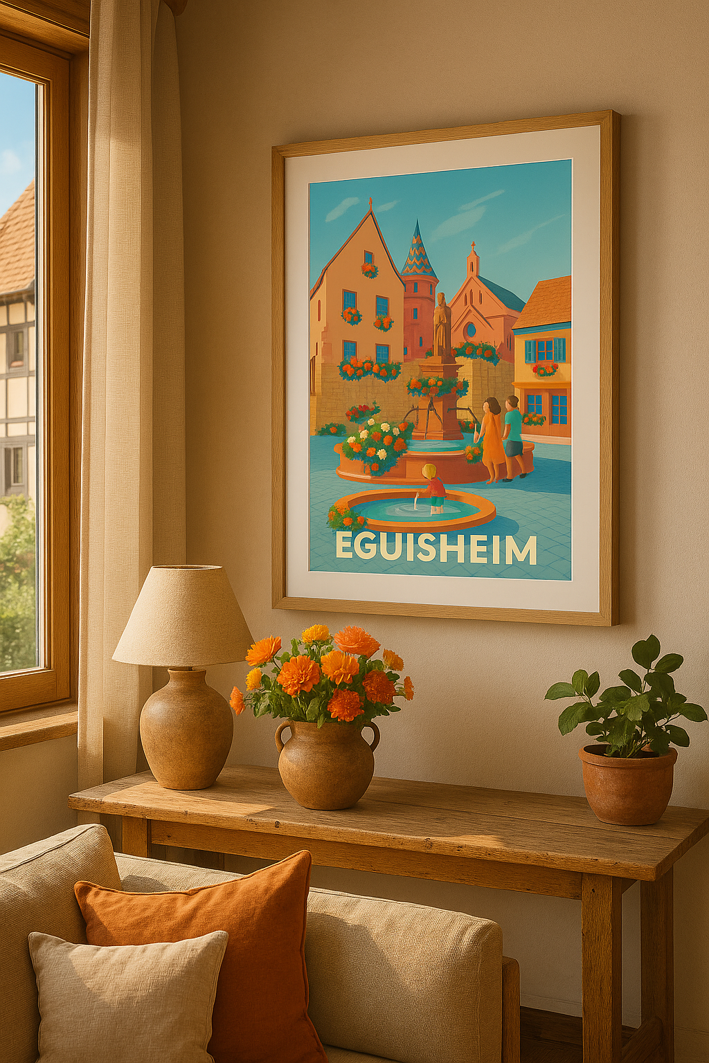 Mise en situation Affiche de Eguisheim - Charme floral et patrimoine alsacien