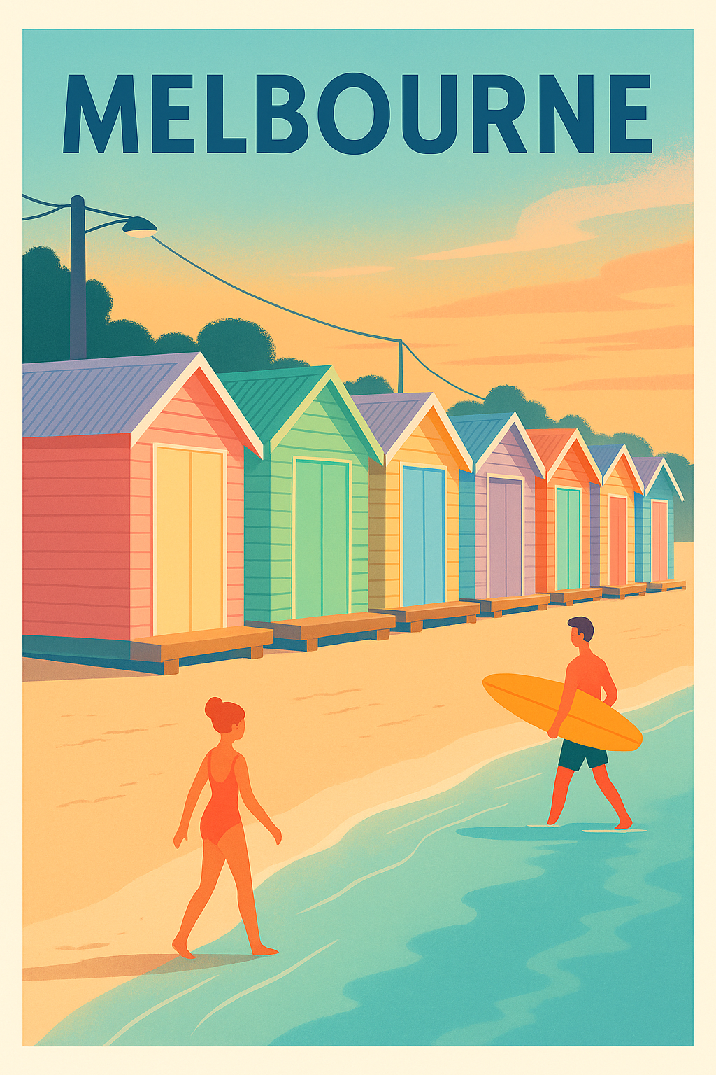 Affiche Melbourne — L'été au bord de l'eau · poster d'art de Melbourne