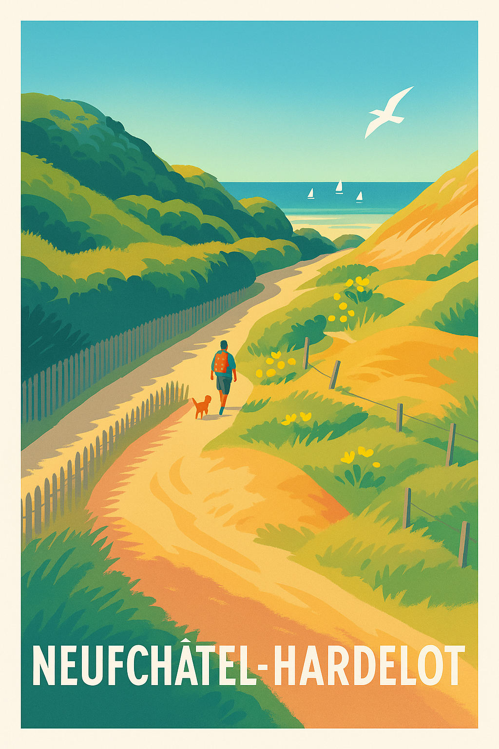 Affiche Neufchâtel-Hardelot — Promenade entre dunes et mer · poster d'art de Neufchâtel-Hardelot