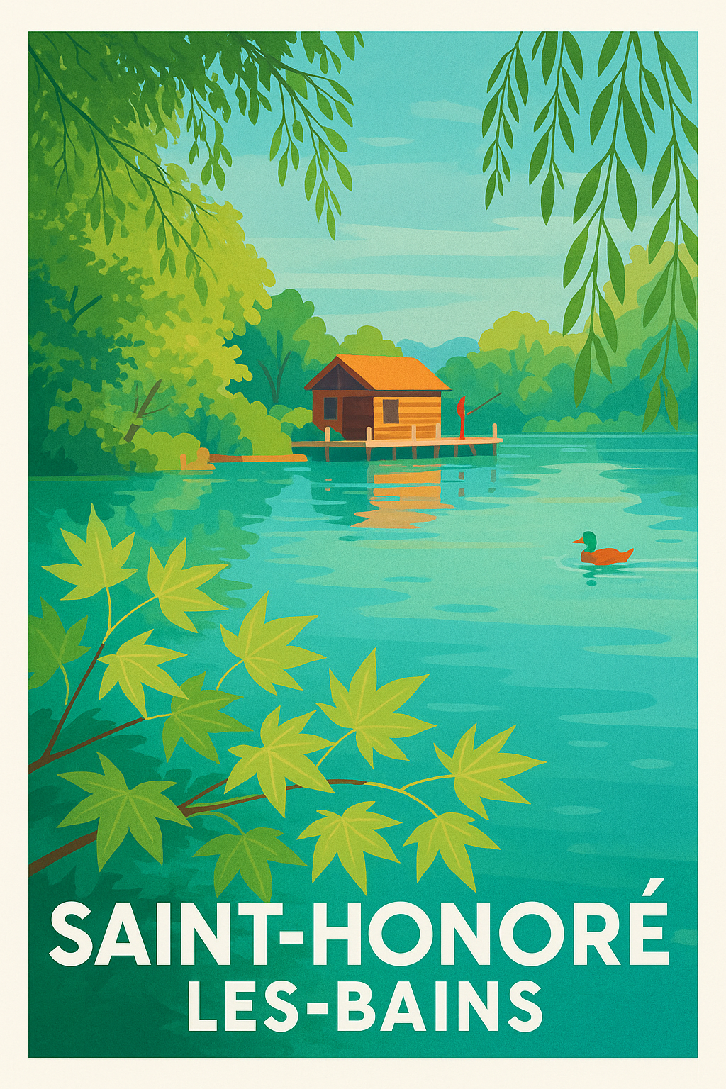 Affiche Saint-Honoré-les-Bains — Havre de paix sur l'eau · poster d'art de Saint-Honoré-les-Bains