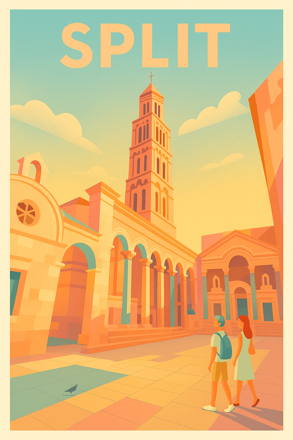 Affiche Split — Lumières dorées sur le palais de Dioclétien · poster d'art de Split