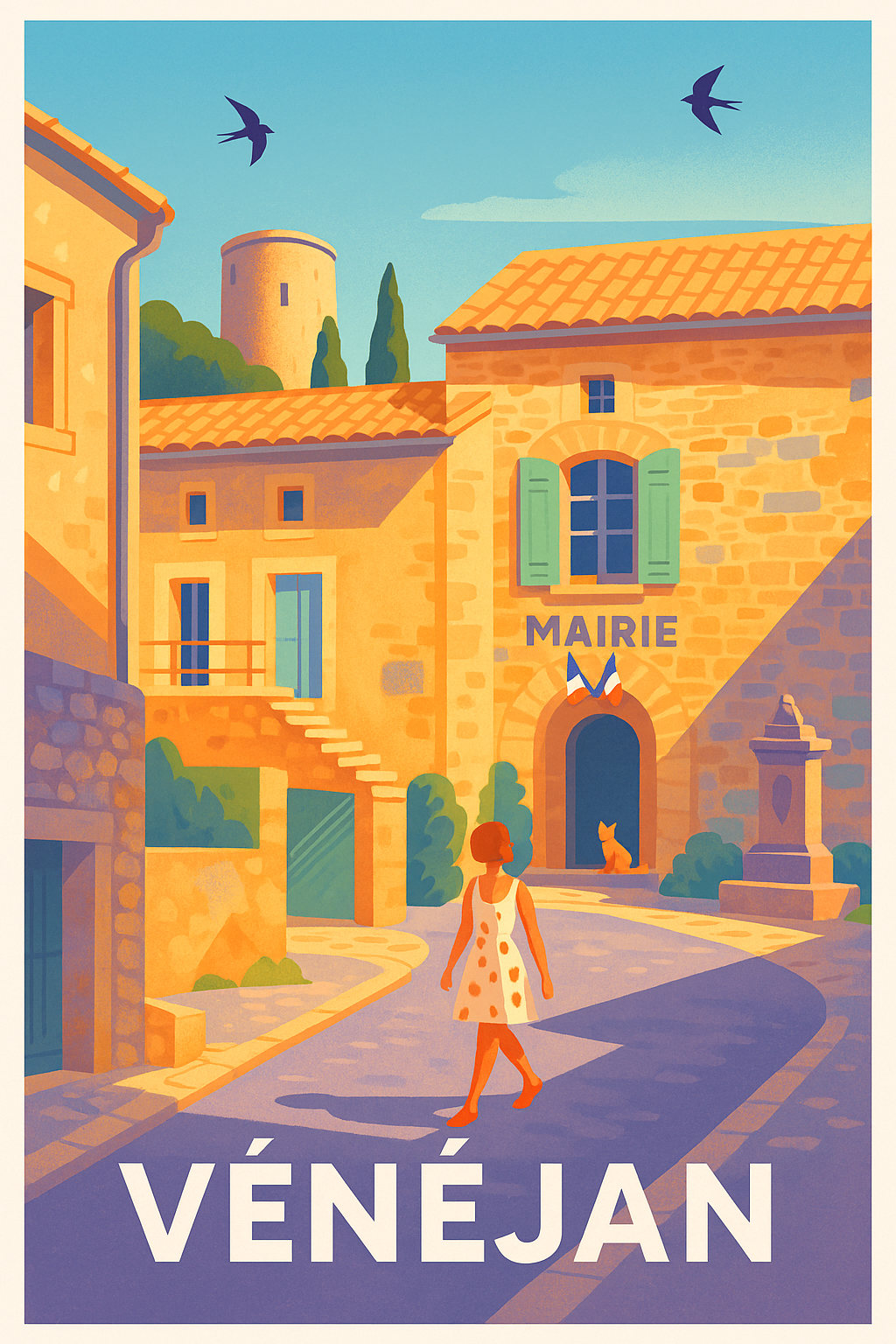 Affiche Vénéjan — Charmante balade sous le soleil méditerranéen · poster d'art de Vénéjan