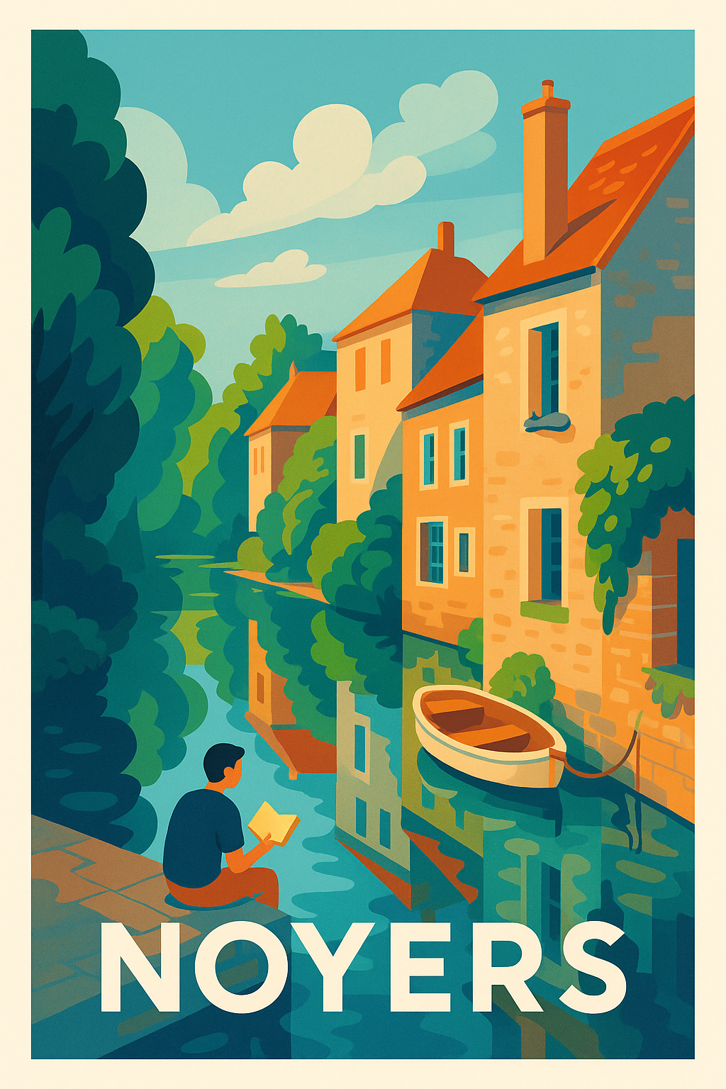 Affiche Noyers — Sérénité au fil de l'eau · poster d'art de Noyers