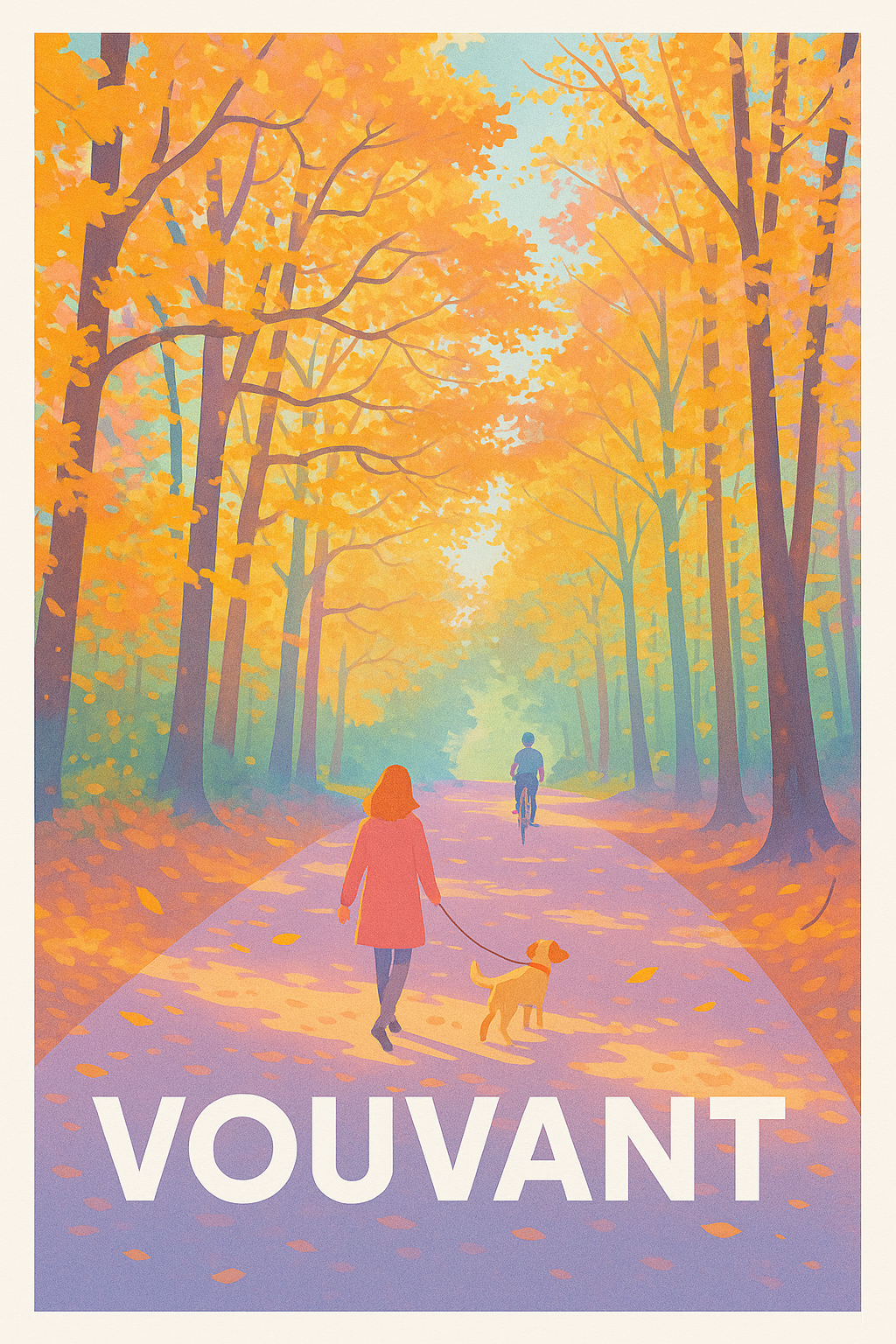 Affiche Vouvant — Promenade automnale sous les arbres dorés · poster d'art de Vouvant