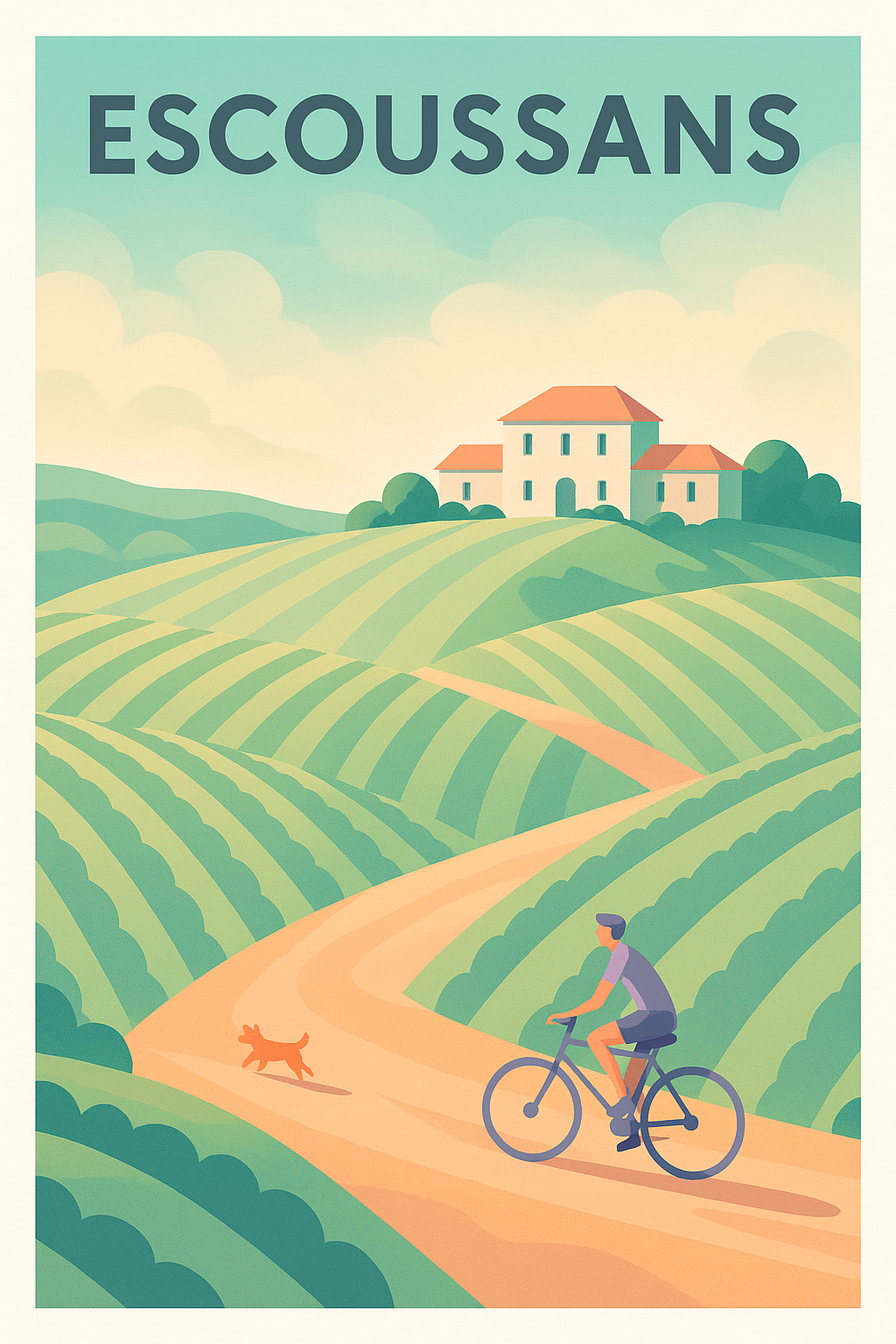 Affiche Escoussans — Évasion champêtre à vélo · poster d'art de Escoussans