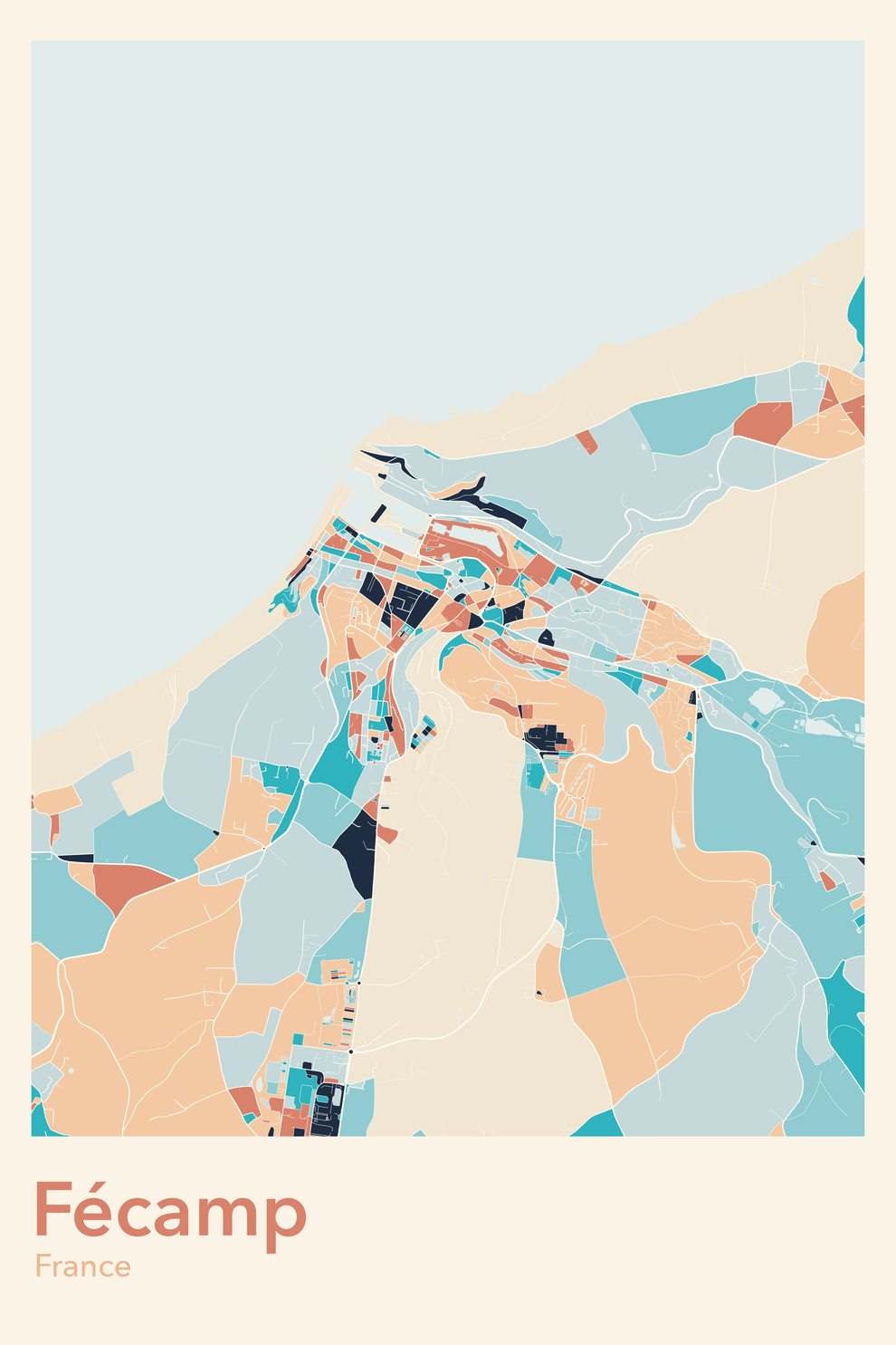 Plan de Fécamp coloré - Carte personnalisée