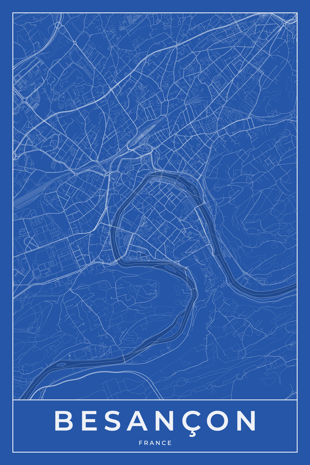 Carte de Besançon bleue - Affiche personnalisée