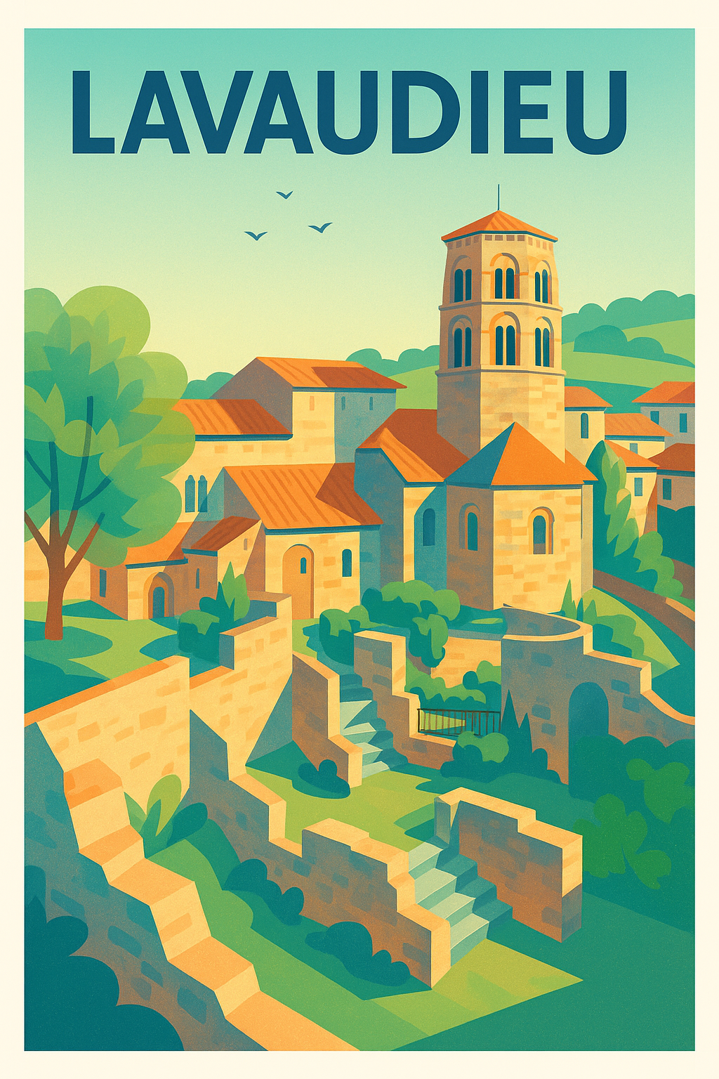 Affiche Lavaudieu — Charme médiéval au cœur de l'Auvergne · poster d'art de Lavaudieu