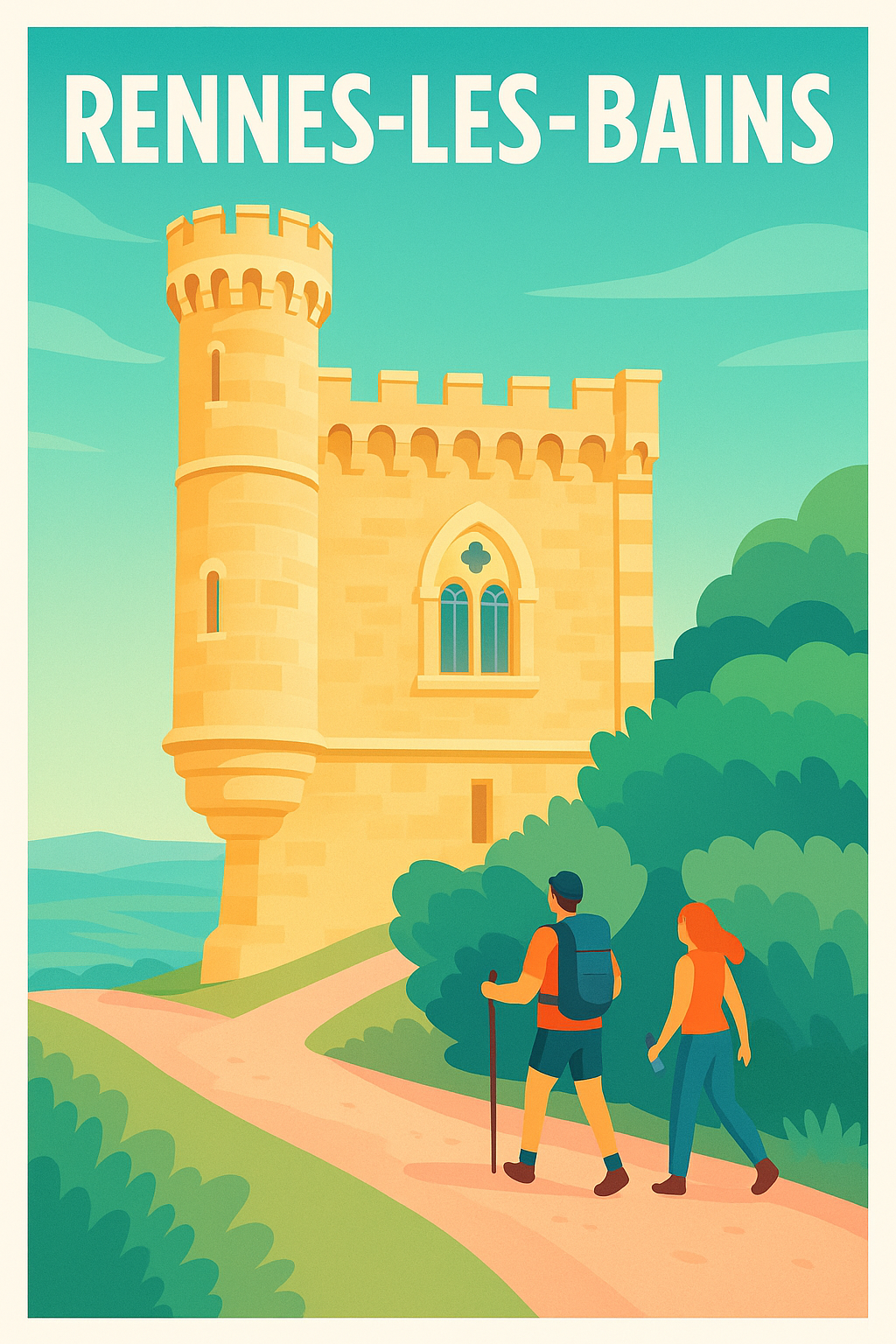 Affiche Rennes-les-Bains — Escapade historique et nature · poster d'art de Rennes-les-Bains