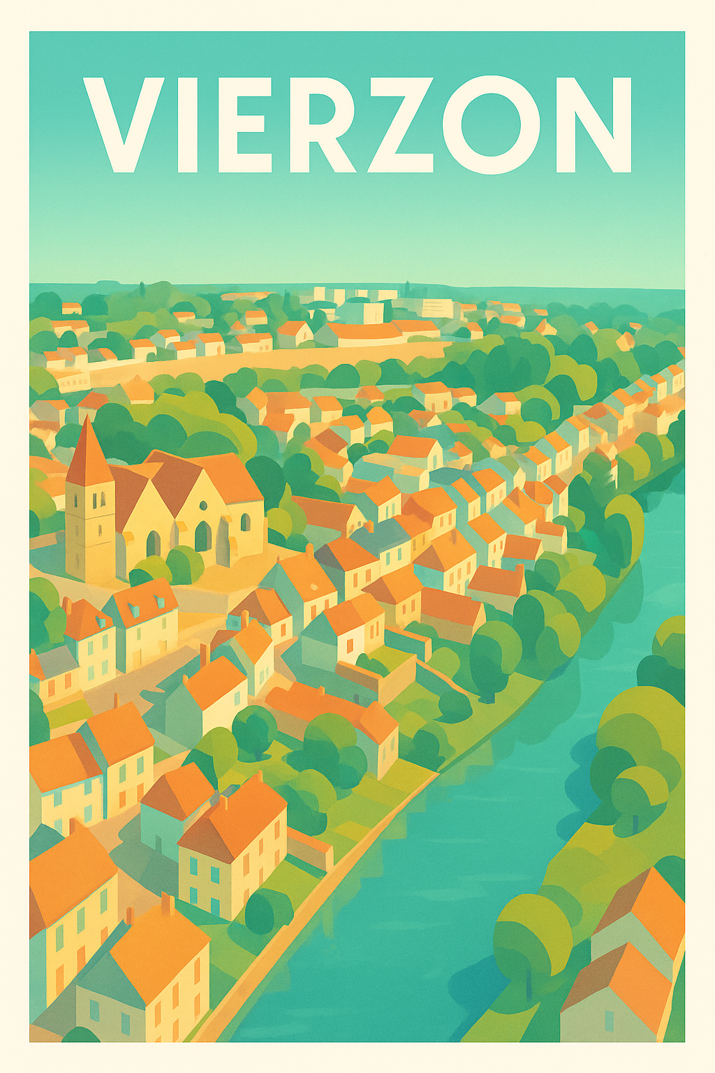 Affiche Vierzon — Charme bucolique en bord de rivière · poster d'art de Vierzon
