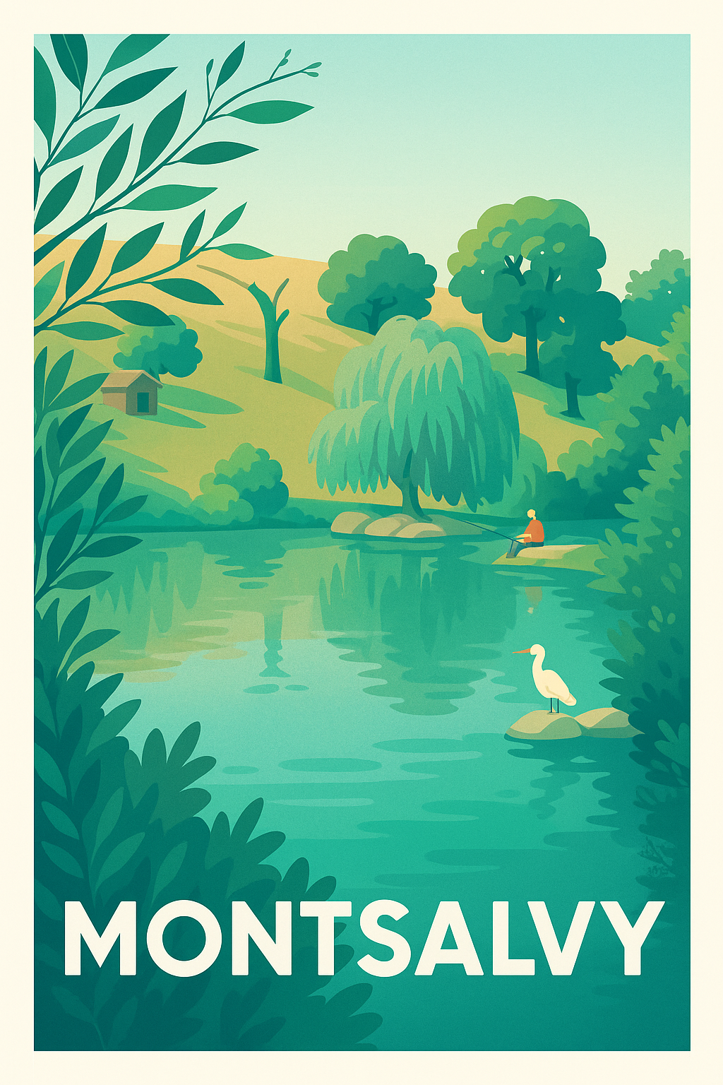 Affiche Montsalvy — Sérénité au bord de l'eau · poster d'art de Montsalvy