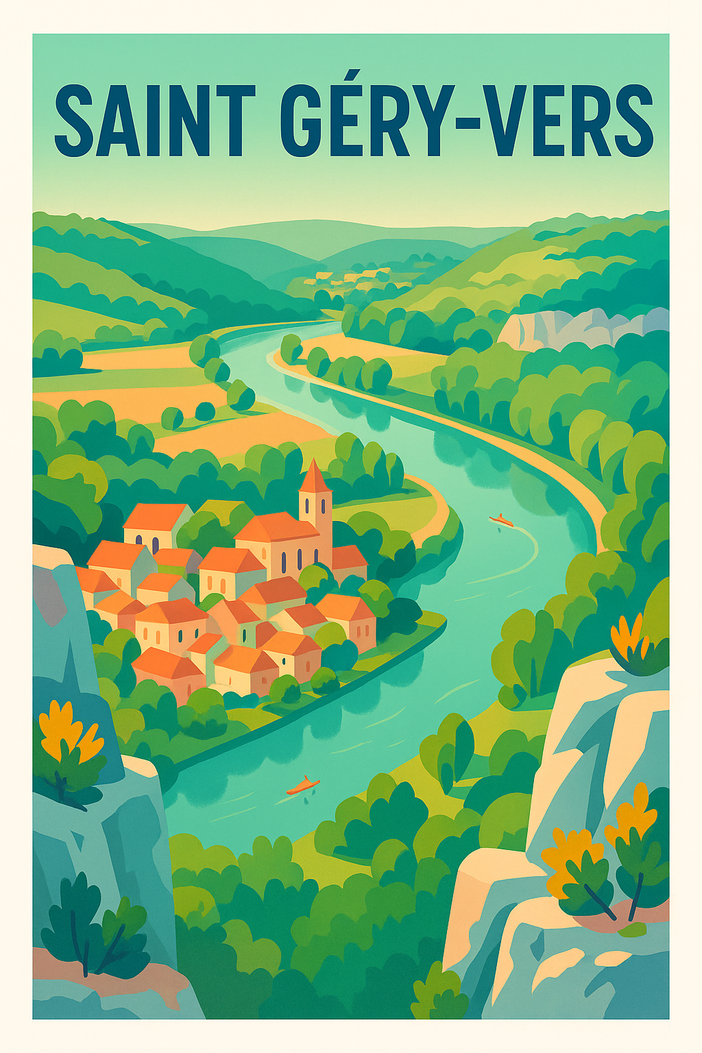 Affiche de Saint Géry-Vers - Harmonie naturelle au fil de la rivière