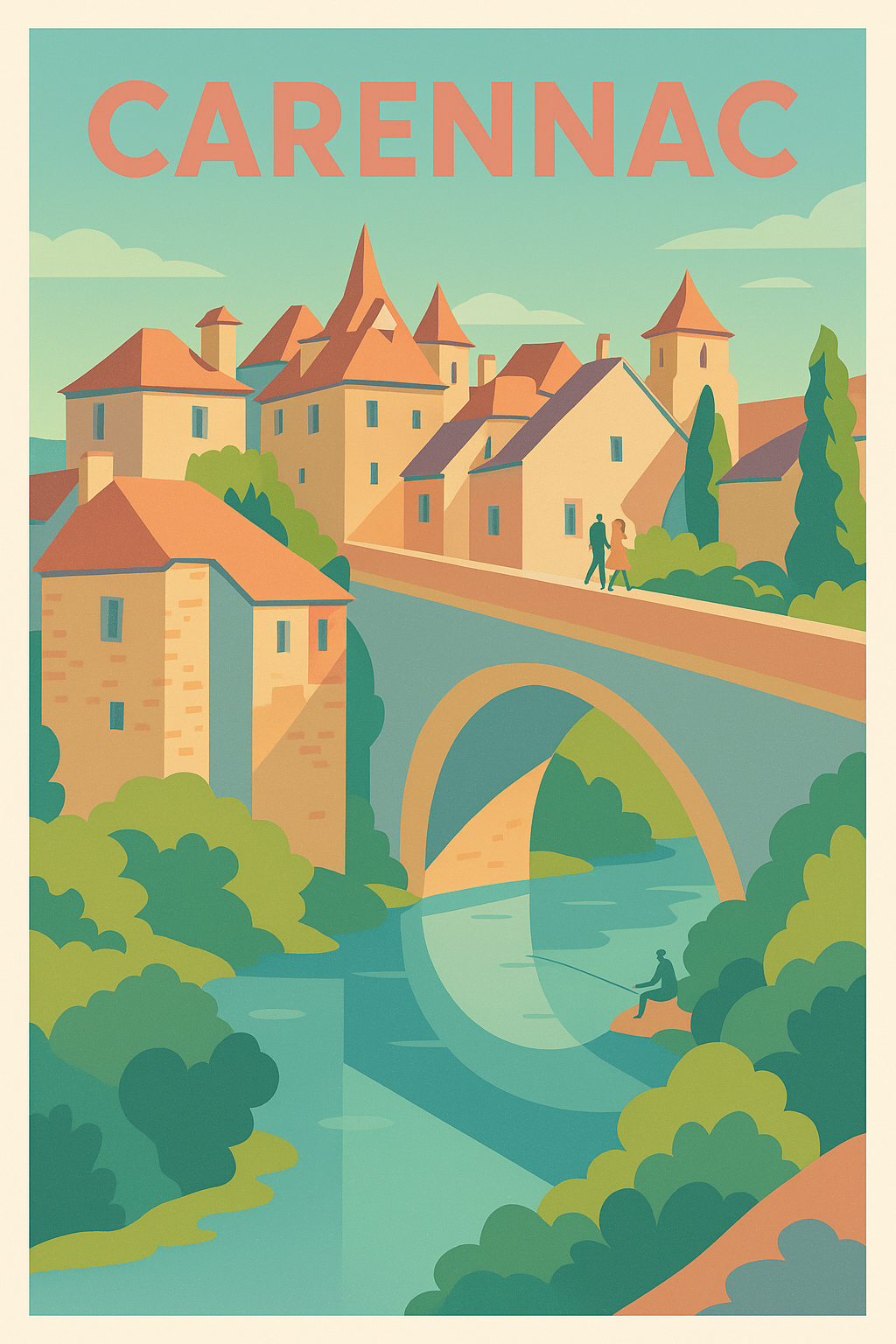 Affiche Carençac — Charme médiéval et sérénité au bord de l'eau · poster d'art de Carençac