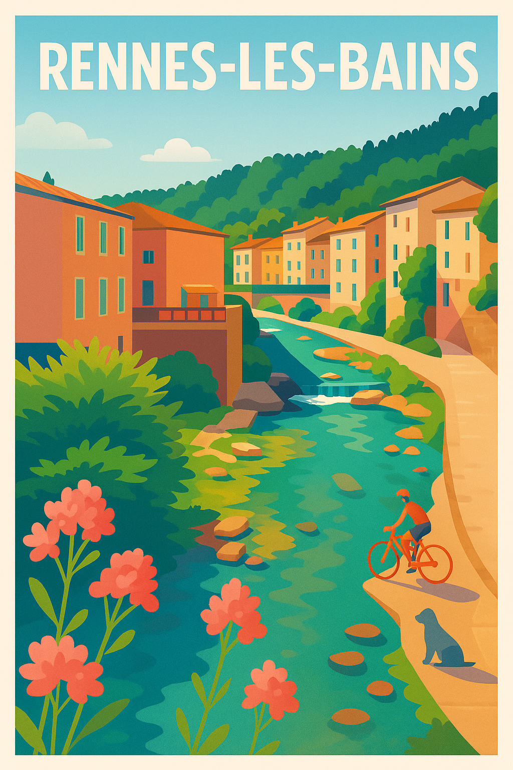 Affiche Rennes-les-Bains — Évasion bucolique au fil de l'eau · poster d'art de Rennes-les-Bains