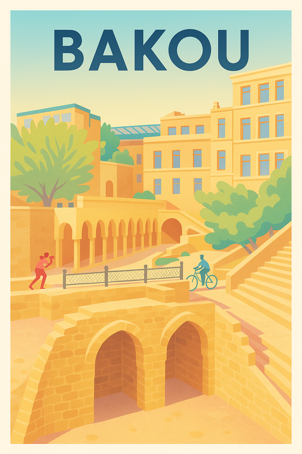 Affiche de Bakou - Lumières dorées de la vieille ville