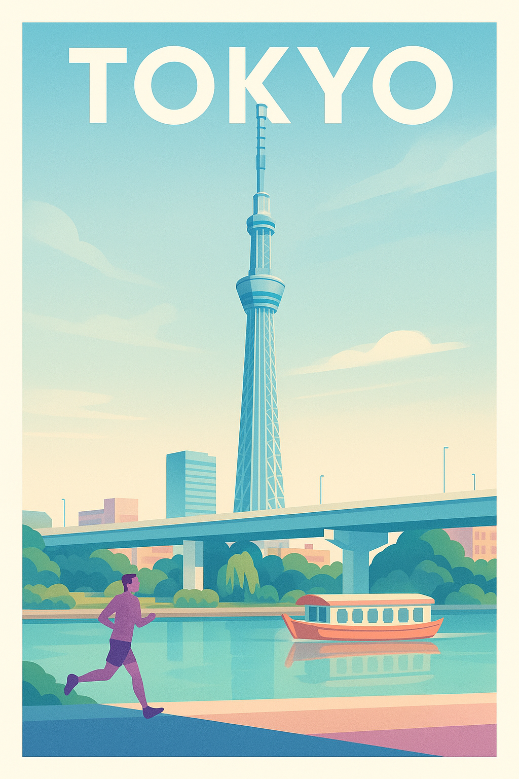 Affiche de Tokyo - Vitalité et sérénité urbaine au bord de la rivière