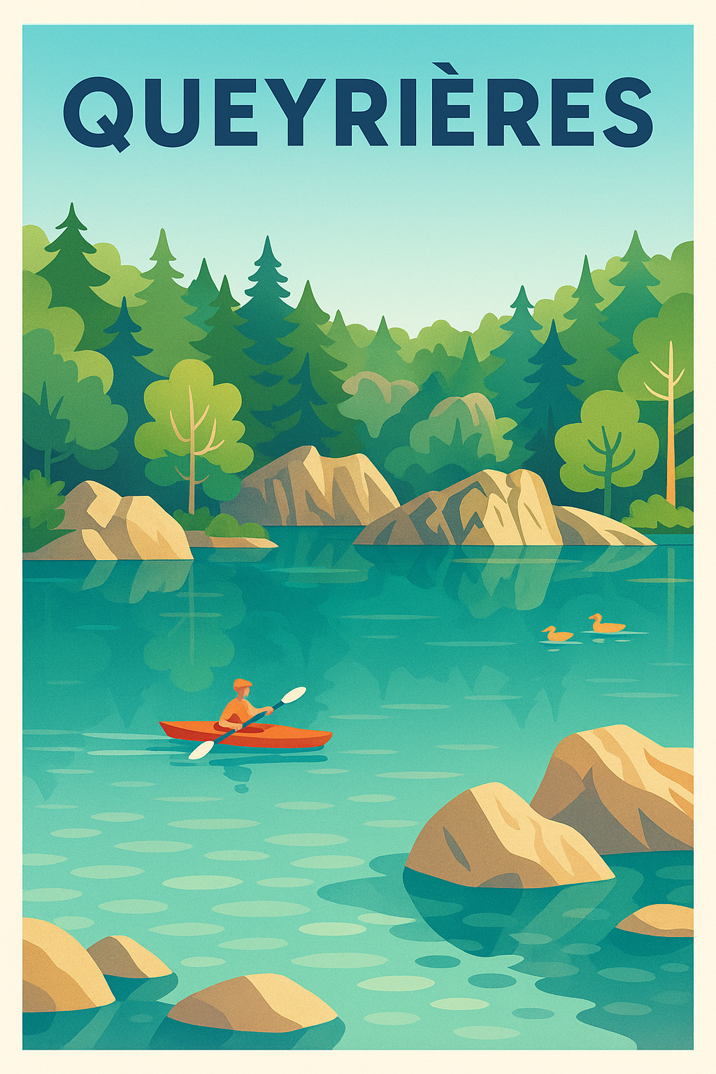 Affiche Queyrières — Évasion nature au fil de l'eau · poster d'art de Queyrières