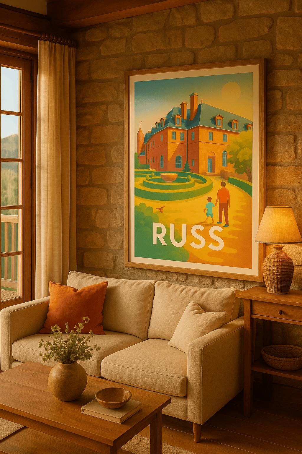 Affiche Russ — Flânerie ensoleillée au château de campagne · poster d'art de Russ