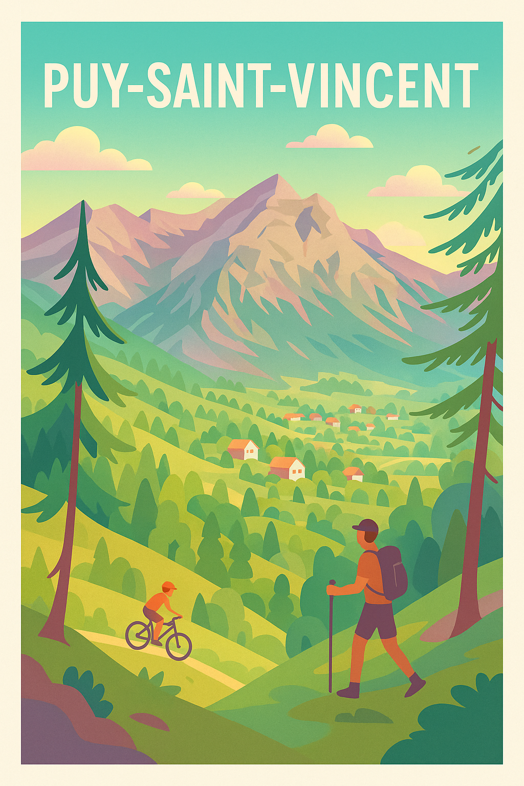 Affiche Puy-Saint-Vincent — Évasion nature entre montagnes et sentiers · poster d'art de Puy-Saint-Vincent