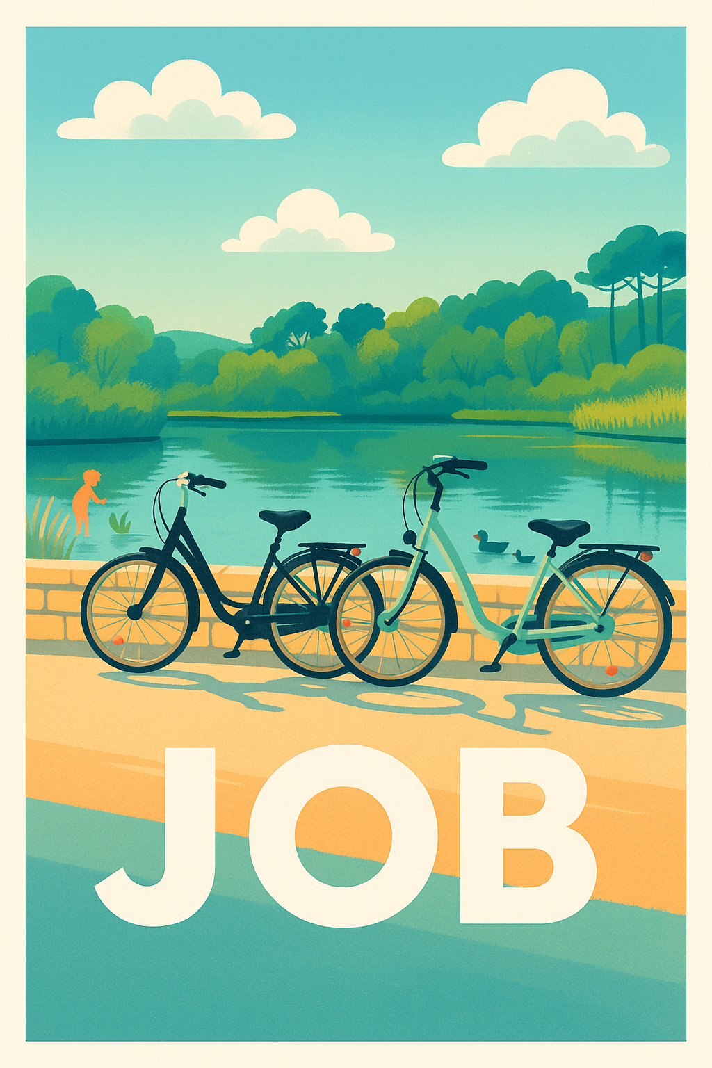 Affiche Job — Balade à vélo au bord de l'eau · poster d'art de Job