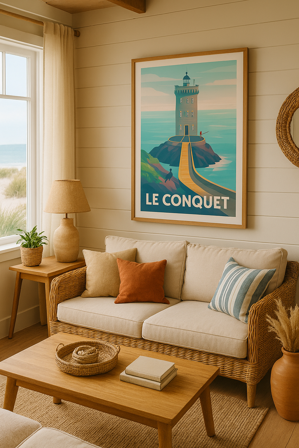 Affiche Le Conquet — L'élégance du phare en bord de mer · poster d'art de Le Conquet