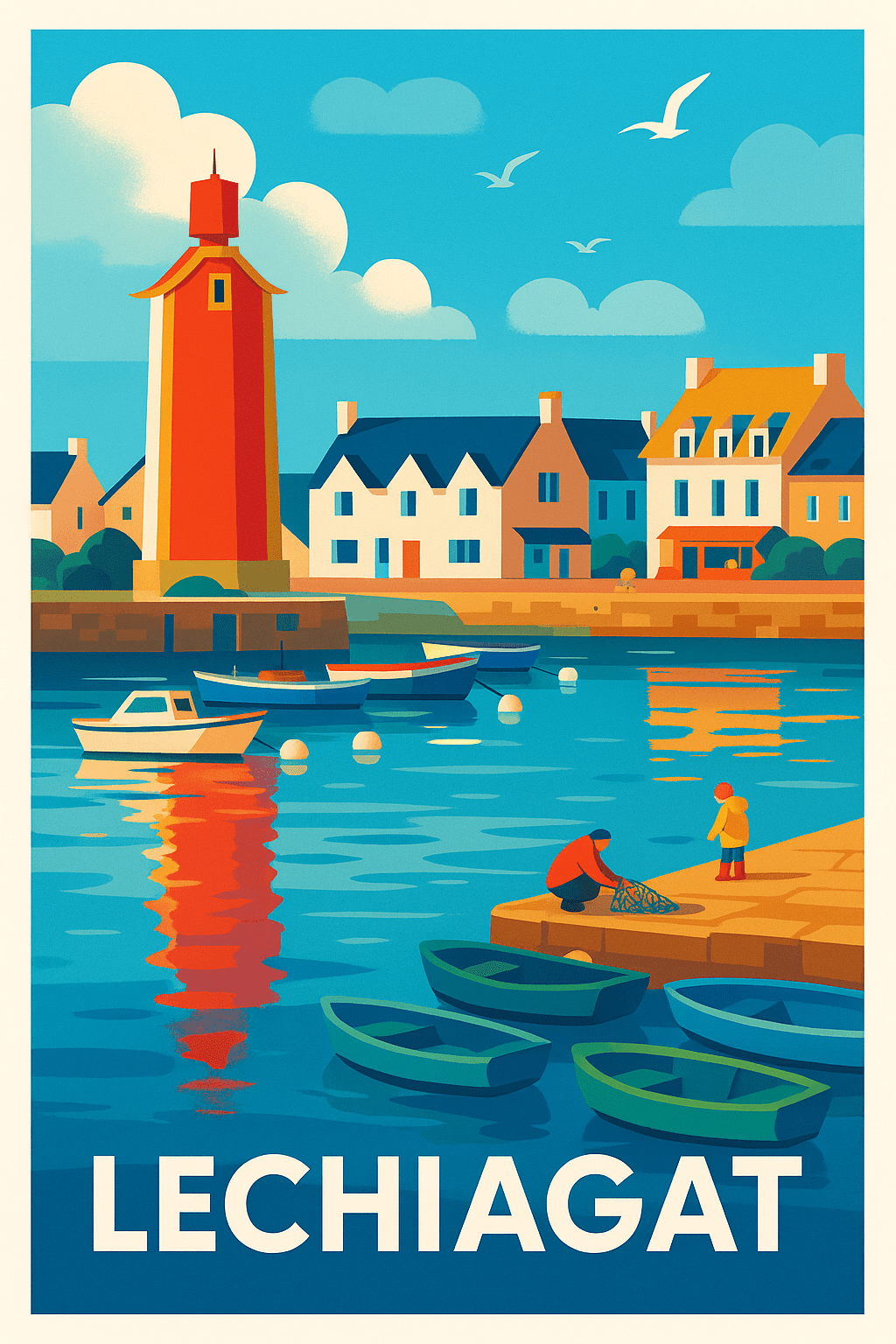 Finistère France Affiche de Lechiagat - Charme authentique du port breton