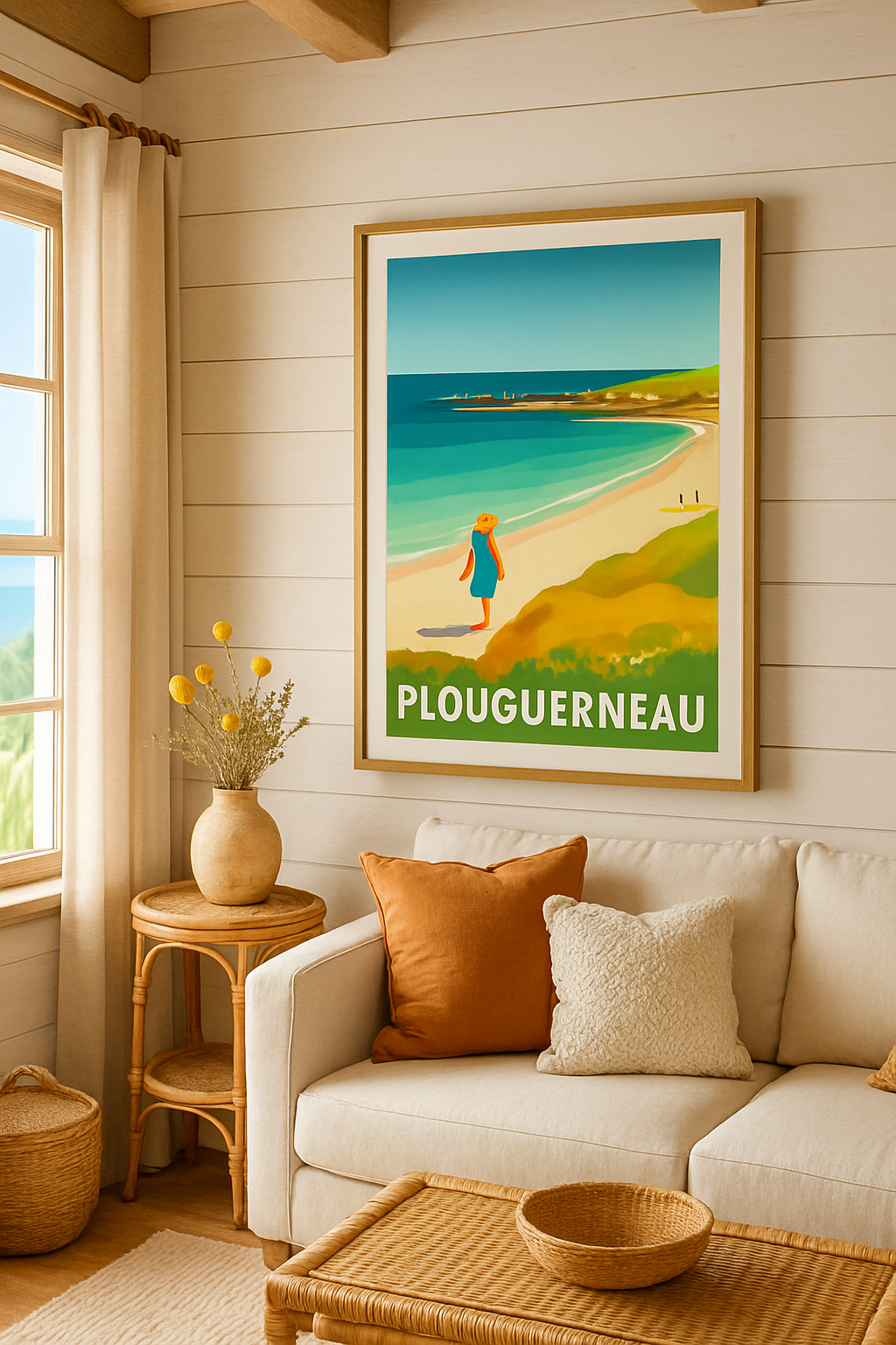 Finistère France Affiche de Plouguerneau - L'Évasion Bretonne au Bord de la Mer