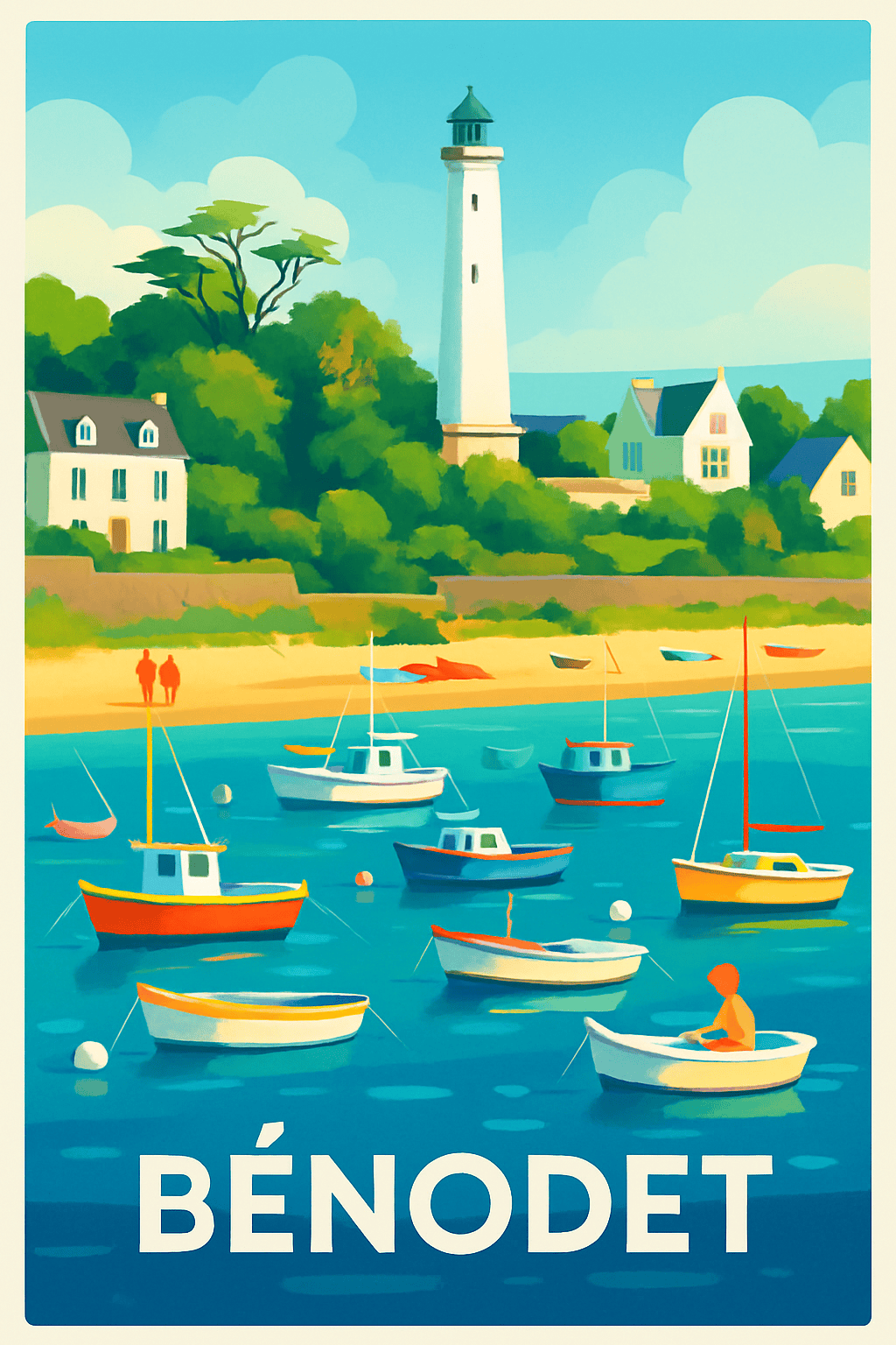 Finistère France Pas de Cadre / 20 × 30cm Affiche de Bénodet - Charme côtier et lumière bretonne