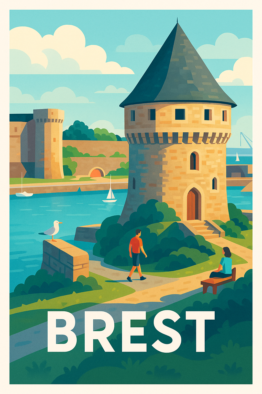 Finistère France Pas de Cadre / 20 × 30cm Affiche de Brest - Esprit marin et charme breton