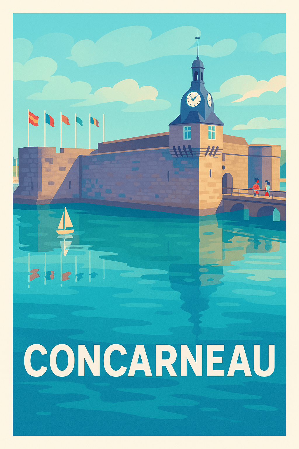 Finistère France Pas de Cadre / 20 × 30cm Affiche de Concarneau - Charme intemporel du port historique