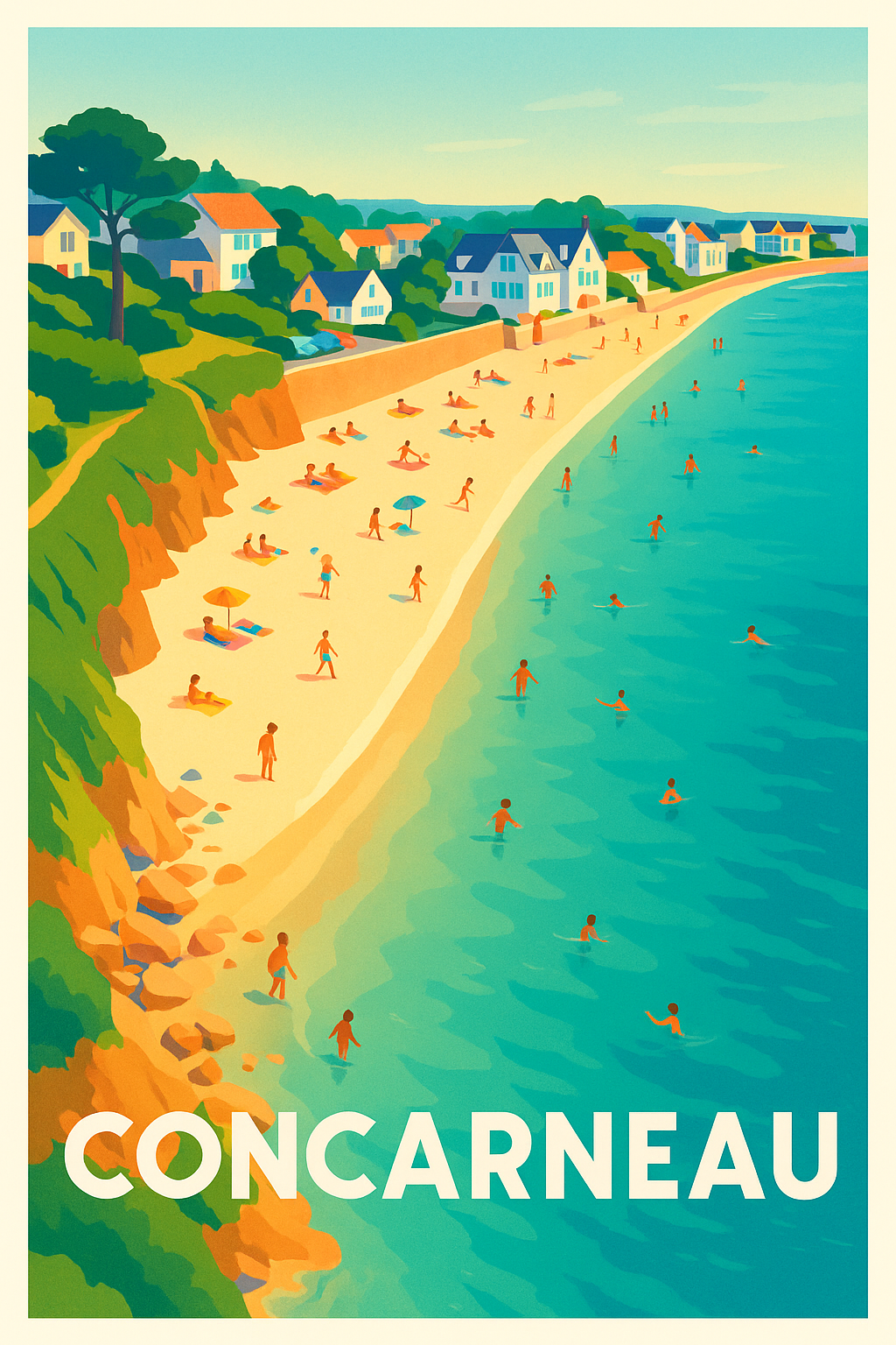 Finistère France Pas de Cadre / 20 × 30cm Affiche de Concarneau - Plage ensoleillée et douce escapade bretonne