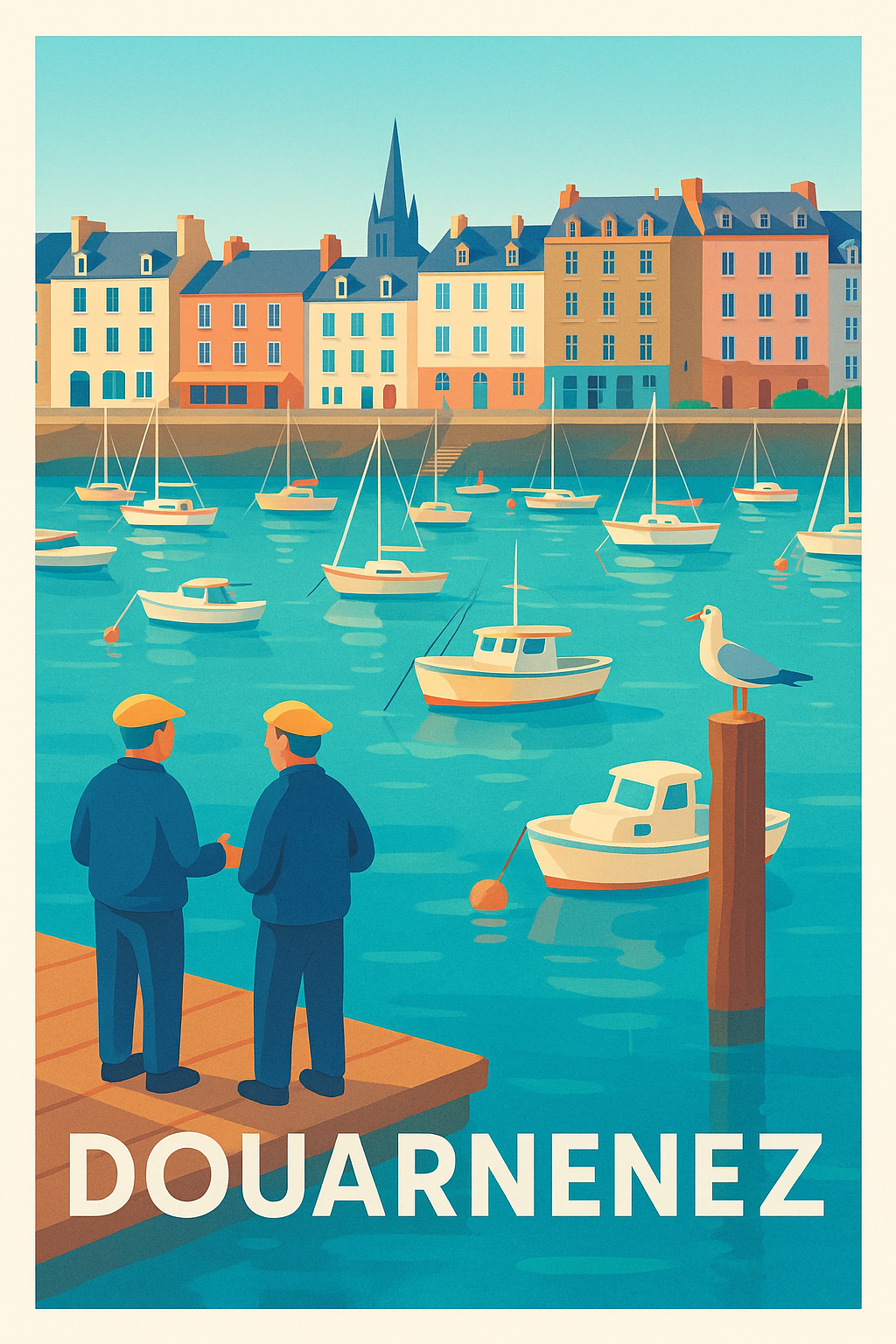 Finistère France Pas de Cadre / 20 × 30cm Affiche de Douarnenez - Charme et Sérénité du Port Breton
