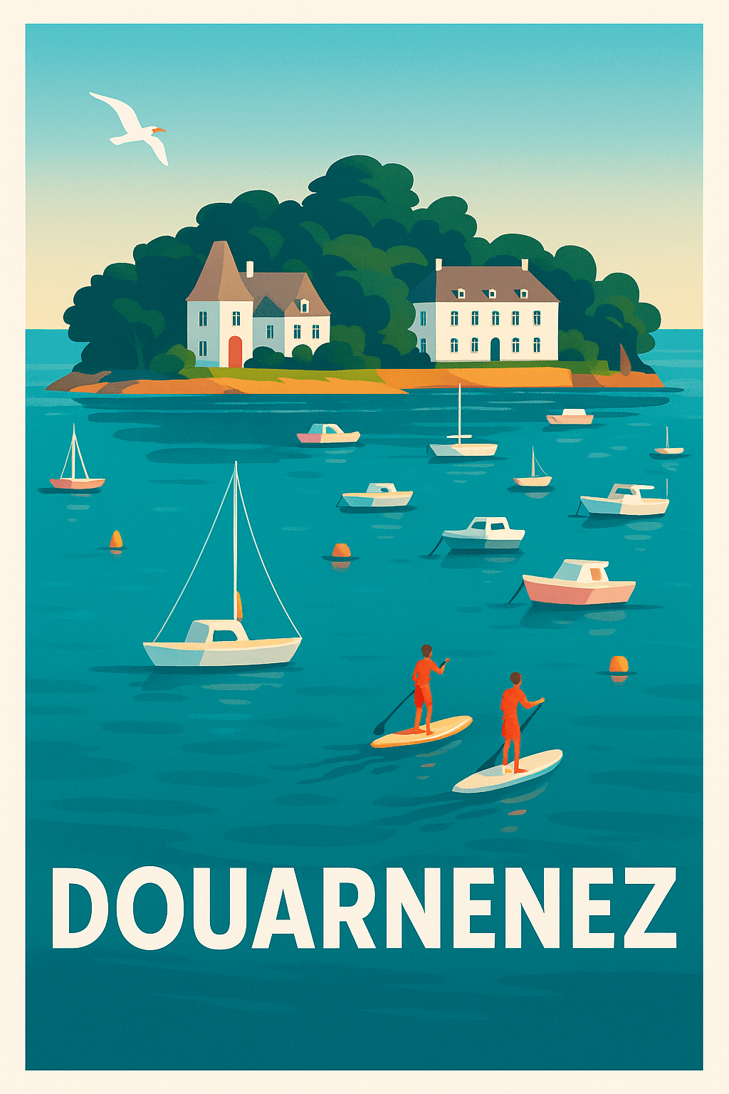 Finistère France Pas de Cadre / 20 × 30cm Affiche de Douarnenez - L'évasion maritime bretonne