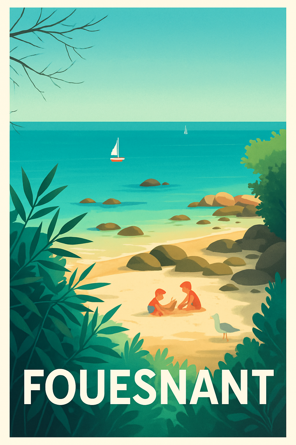 Affiche Fouesnant — Plage ensoleillée et douceur bretonne · poster d'art de Fouesnant