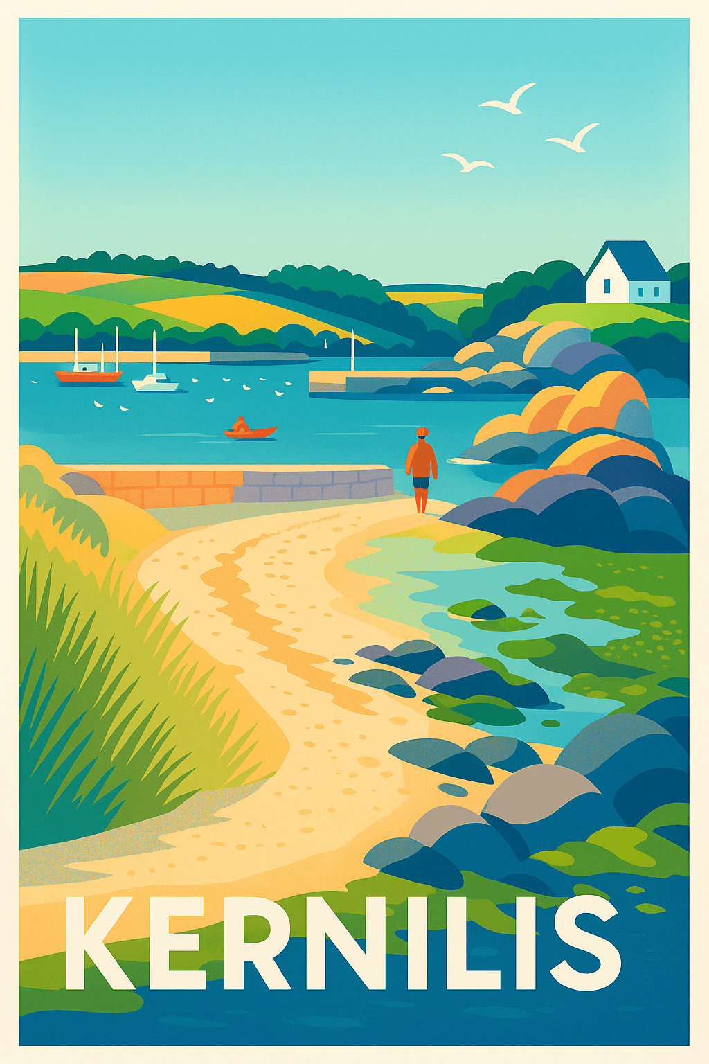 Finistère France Pas de Cadre / 20 × 30cm Affiche de Kernilis - Charme côtier et paysages apaisants